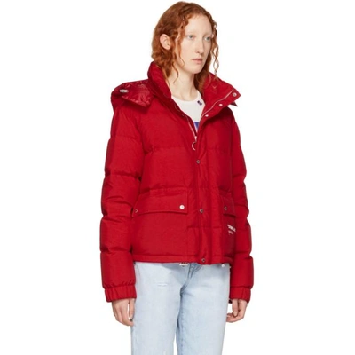 Shop Off-white Red Down Quote Puffer Jacket
