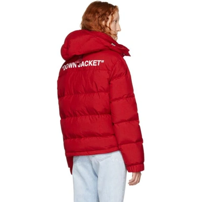 Shop Off-white Red Down Quote Puffer Jacket