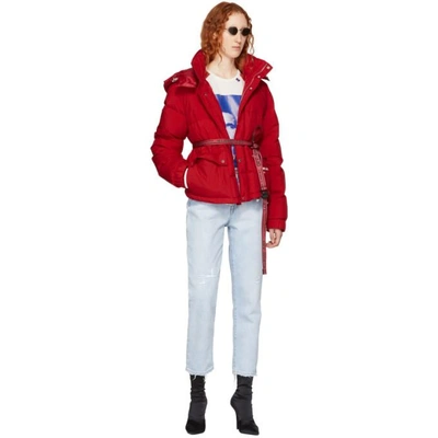 Shop Off-white Red Down Quote Puffer Jacket