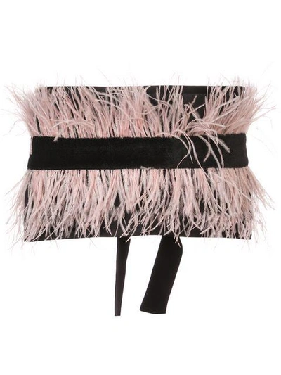 Shop Josie Natori Velvet Ostrich Feather Belt - Black