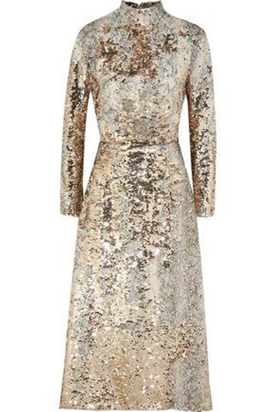 Shop Emilia Wickstead Woman Open-back Sequined Mesh Midi Dress Gold