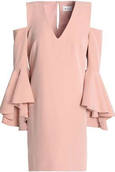 Shop Milly Woman Nicole Cold-shoulder Ruffled Cady Mini Dress Blush