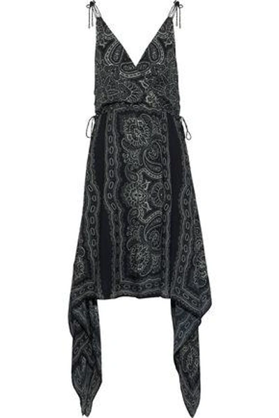 Shop Haute Hippie Woman Asymmetric Wrap-effect Printed Silk-chiffon Dress Black