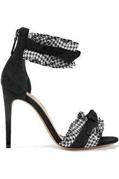 Shop Alexandre Birman Woman Houndstooth-trimmed Bow-embellished Suede Sandals Black