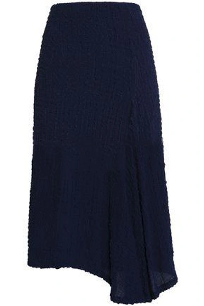 Shop Victoria Beckham Woman Asymmetric Silk-seersucker Skirt Navy