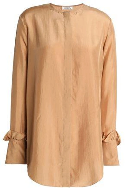 Shop Nina Ricci Woman Ruflfe-trimmed Silk Blouse Camel