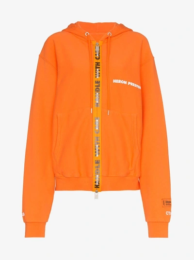 Shop Heron Preston Handle With Care Logo Cotton Hoodie In Yellow/orange