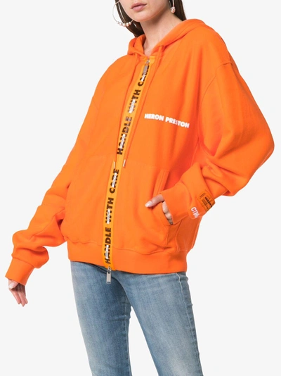 Shop Heron Preston Handle With Care Logo Cotton Hoodie In Yellow/orange