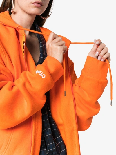 Shop Heron Preston Handle With Care Logo Cotton Hoodie In Yellow/orange