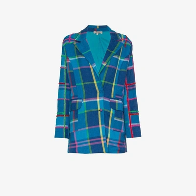 Shop All Things Mochi Long Sleeve Check Blazer Jacket In Blue