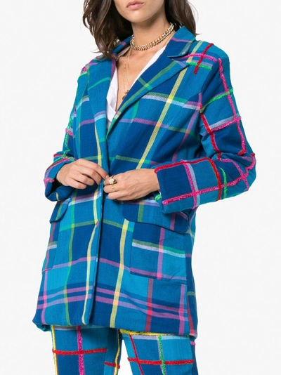 Shop All Things Mochi Long Sleeve Check Blazer Jacket In Blue