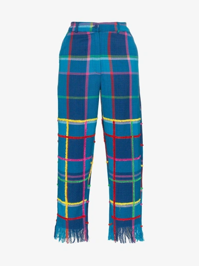 Shop All Things Mochi Vivienne Check Trousers In Blue