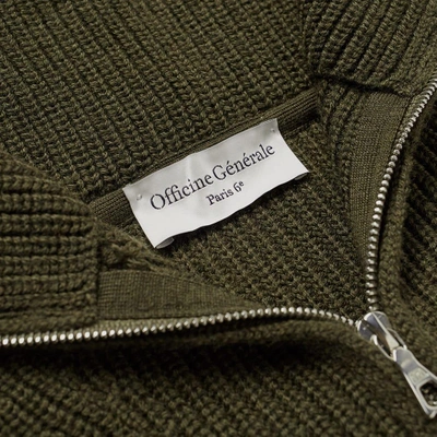 Shop Officine Generale Merino Wool Half Zip Knit In Green