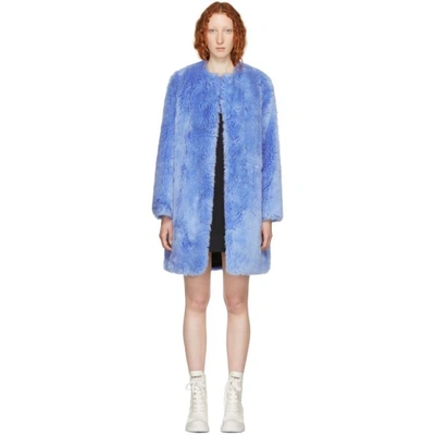 Shop Msgm Blue Faux-fur Coat In 84 Blue