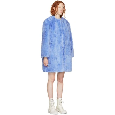 Shop Msgm Blue Faux-fur Coat In 84 Blue