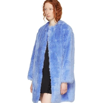 Shop Msgm Blue Faux-fur Coat In 84 Blue