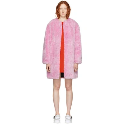 Shop Msgm Pink Faux-fur Coat