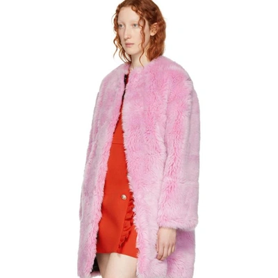 Shop Msgm Pink Faux-fur Coat