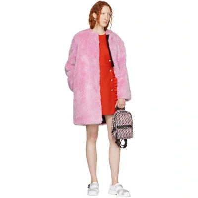 Shop Msgm Pink Faux-fur Coat