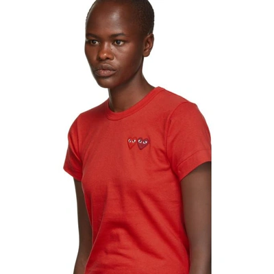 Shop Comme Des Garçons Play Comme Des Garcons Play Red Double Heart Patch T-shirt In 5 Red