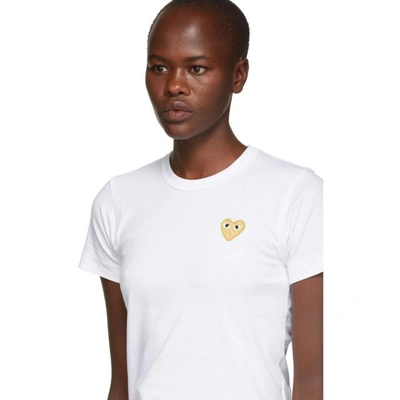 Shop Comme Des Garçons Play Comme Des Garcons Play White Gold Heart Patch T-shirt In 4 White
