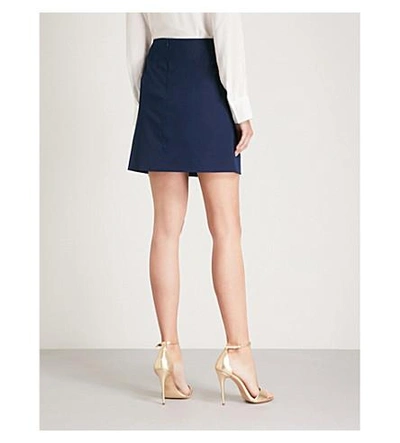 Shop Karen Millen Cotton-blend Mini Wrap Skirt In Navy