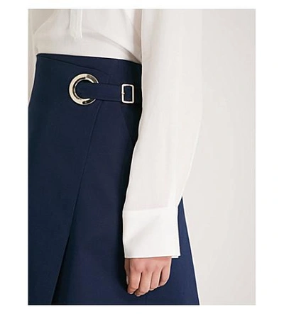 Shop Karen Millen Cotton-blend Mini Wrap Skirt In Navy