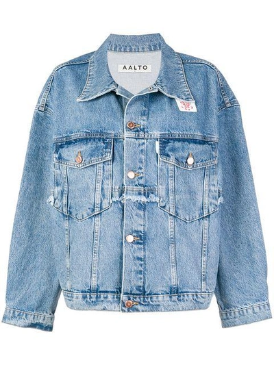 Shop Aalto Oversized Ruffled Denim Jacket - Blue