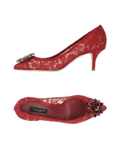 Shop Dolce & Gabbana Woman Pumps Red Size 6.5 Viscose, Cotton, Silk, Polyamide