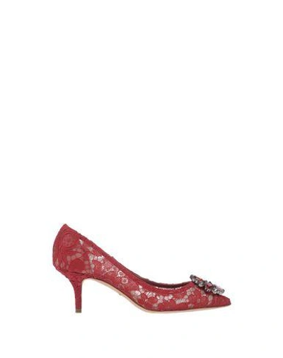 Shop Dolce & Gabbana Woman Pumps Red Size 6.5 Viscose, Cotton, Silk, Polyamide