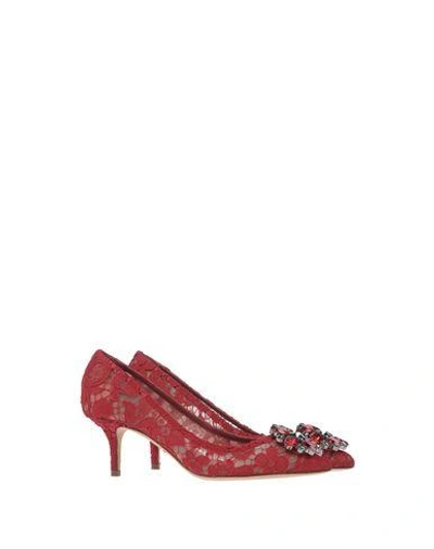 Dolce & Gabbana Lace Rainbow Pumps With Brooch Detailing In Red