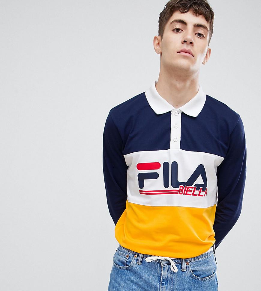 Fila Long Sleeve Polo Shirt With Retro Panel Logo In Navy - Navy |