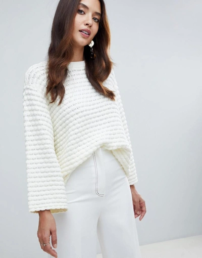 Shop Y.a.s. Textured Knitted Boxy Cropped Sweater - White