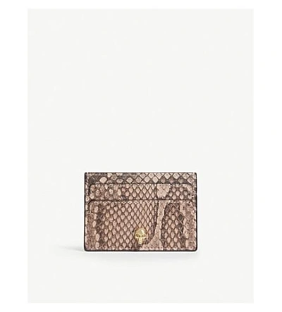 Shop Alexander Mcqueen Nude Pink And Brown Animal Print Skull Python Card Holder In Nude Brown Pink