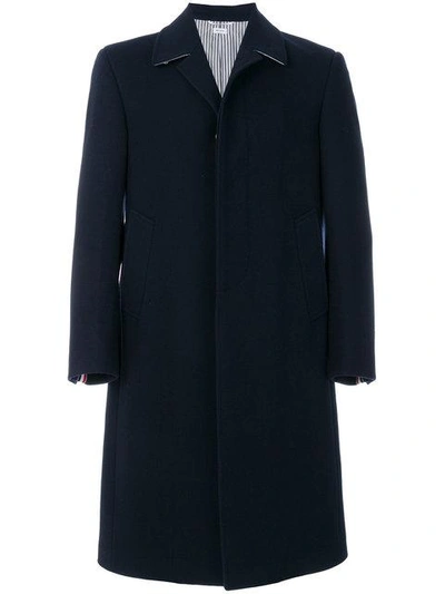 Thom Browne Classic Single-breasted Melton Wool Overcoat - Blue In Blue