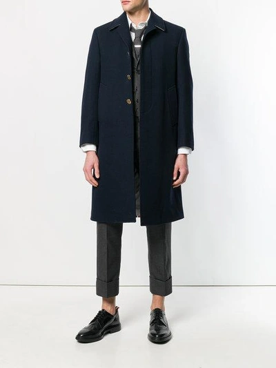 Thom Browne Classic Single-breasted Melton Wool Overcoat - Blue In Blue