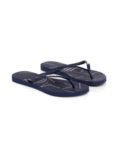 Shop Havaianas Slim Fine Lines Flip-flops In Navy Rose