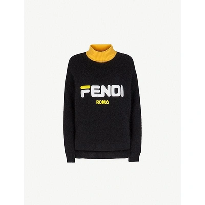 Shop Fendi X Fila Logo-embroidered Turtleneck Jumper In Black