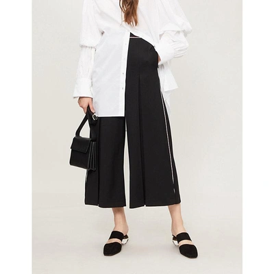 Shop Stella Mccartney Contrast-piped Wide-leg Wool Culottes In Black