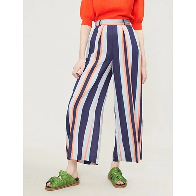 Shop Kitri Talia Striped Wide-leg Cropped Crepe Trousers In Multi Stripe