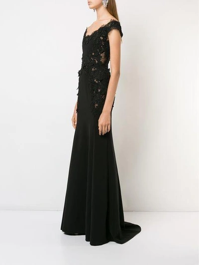 MARCHESA LACE INSERTS GOWN - 黑色