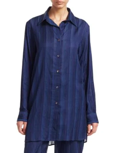 Shop Commando Oversize Pajama Shirt In Jacquard Stripe Navy