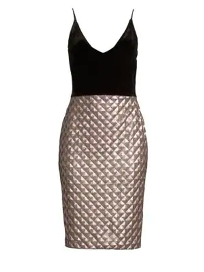 Shop Black Halo Finley Quilted Sheath Dress In Pewter Black