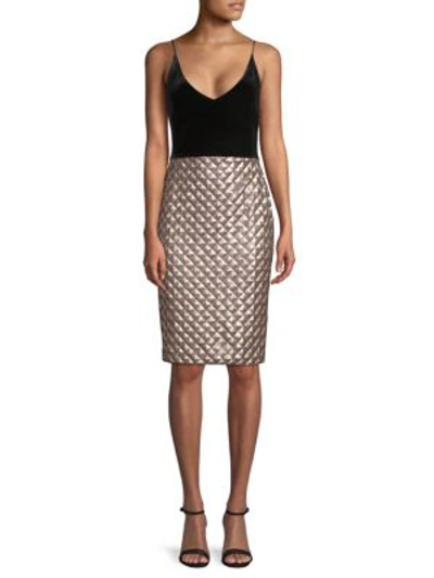 Shop Black Halo Finley Quilted Sheath Dress In Pewter Black