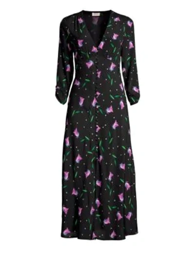 Shop Rixo London Katie Floral Midi Dress In Purple Spot Tulip
