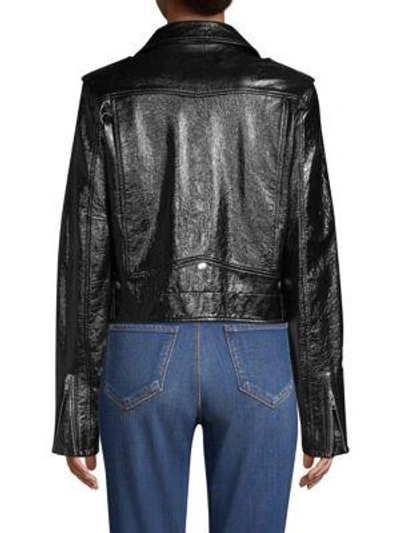 Shop Elie Tahari Jacalyn Patent Leather Moto Jacket In Black