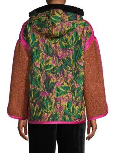 Shop Etro Floral Faux Fur-trim Patchwork Hooded Jacket In Green