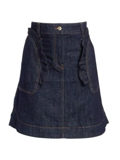 Shop Carven Denim Cotton Flare Skirt In Indigo