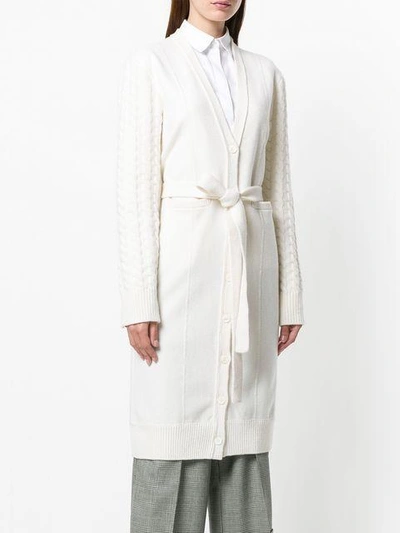 Shop Thom Browne Long Cable Knit V-neck Cardigan - White