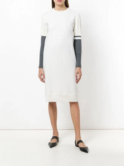 Shop Thom Browne Wool Flannel Cable Knit Sweater Dress - White